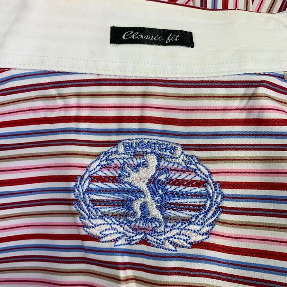 BUGATCHI Size XL White Multi Color Stripe Cotton Spread Collar Long Sleeve Shirt - Picture 5 of 8